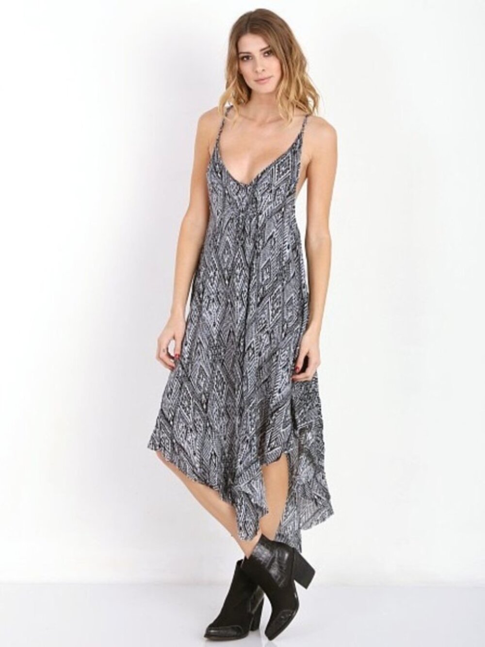 Intimately Free People Knot For You Raven Combo Slip Dress Asymmetric Hem Sz S